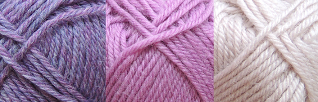 Purple, pink and beige yarn by Drops Karisma