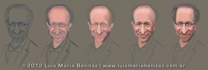 Caricatures: Tom Hanks, Barack Obama and Steven Spielberg / caricaturas digitales © Luis María Benítez