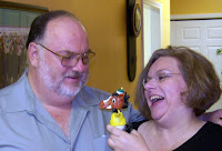 Charlie Pinson and Joyce Pinson with bobhead Churchill Charlie
