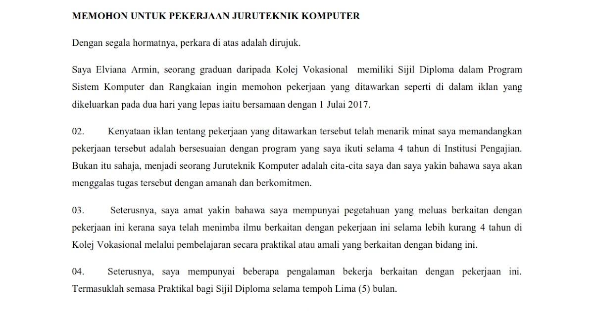 Contoh Surat Rasmi Permohonan Kerja Di Bank - Rasmi V