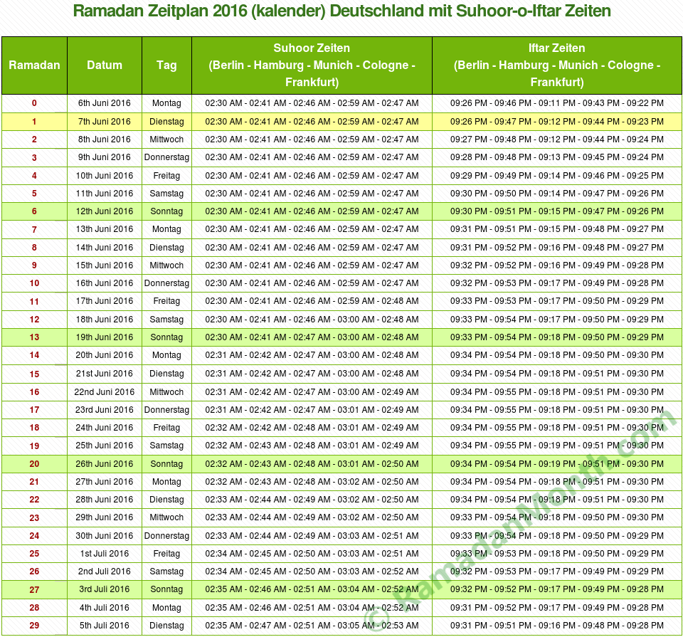 Ramadan 2016 Deutschland - Ramadan Kalender 2016 und Zeiten