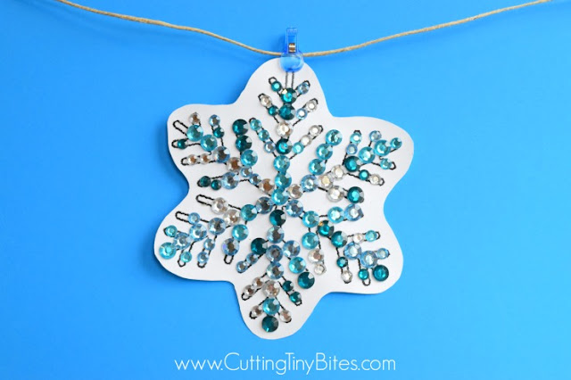 Rhinestone Snowflakes- Fine motor winter craft for preschoolers