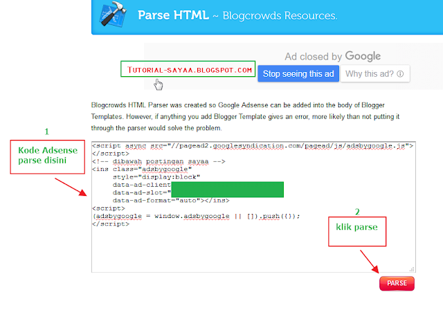 cara parse kode iklan adsense dengan cara cepat