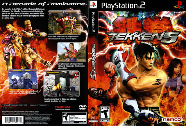 Descargar Tekken 5 ps2 iso NTSC-PAL: Es el sexto juego de Tekken. El juego es acreditado por haber tomado la serie de vuelta a sus raíces. El juego cuenta con 32 personajes jugables, el cuarto mayor cantidad de personajes en un juego Tekken, Tekken 5: Dark Resurrection tiene 35 caracteres.