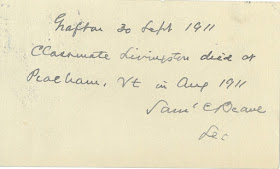 Postcard reporting death of "Clasmate Livingston"