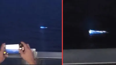 Cruise ship passengers filmed a blue UFO in the water, USO.