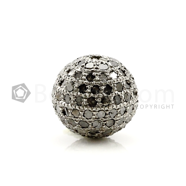 12mm Pave Black Diamond Sphere (Ball) Shaped Beads in Silver