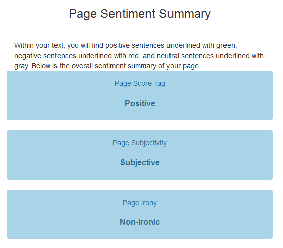 page sentiment summary