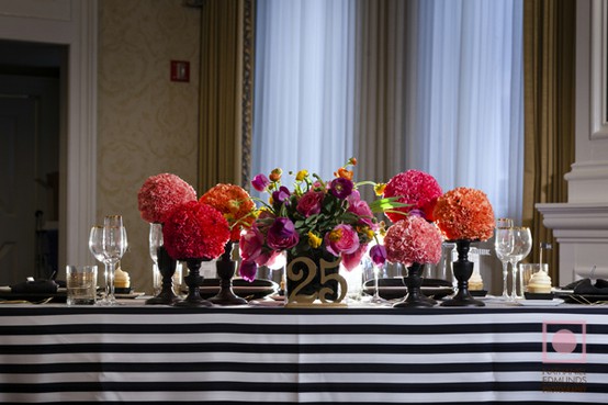 Black and White Striped Wedding Tablescape