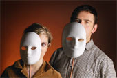 Man and woman behind masks