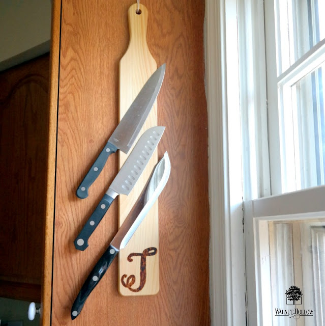 DIY Magnetic Monogram Knife Board by Dana Tatar for Walnut Hollow