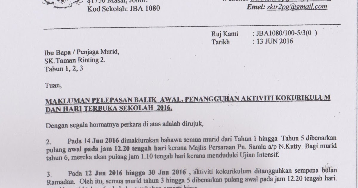 Surat Memohon Kebenaran Balik Awal  Contoh Surat