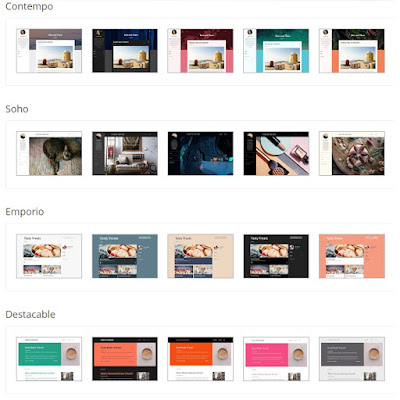 Estilos de diseño web adaptable ofrecidos para las plantillas de Blogger: Contempo, Soho, Emporio y Destacable