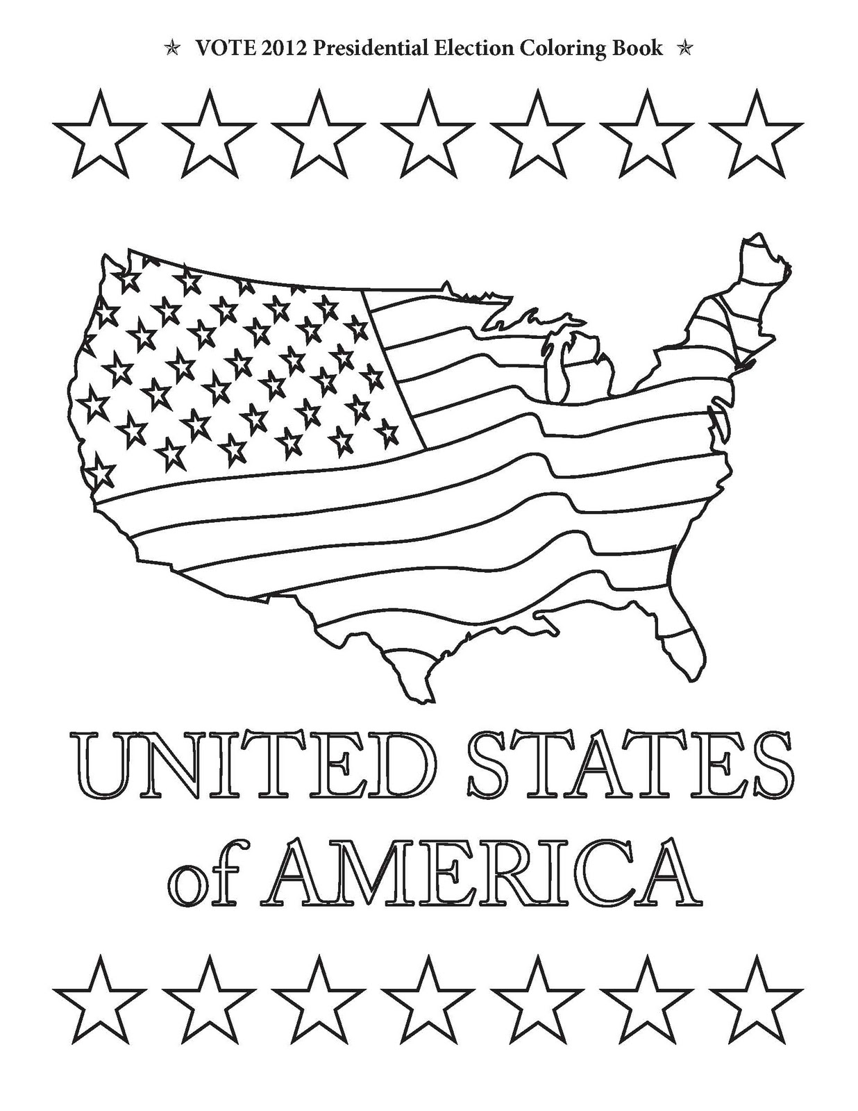 Map United States Color Election Stars, USA Map, and United States of America from Vote 2012 Presidential Election Coloring Book
