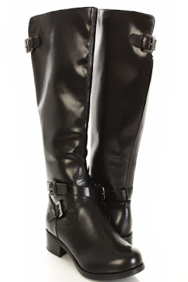 Black Faux Leather Strappy Buckle Mid Calf Boots