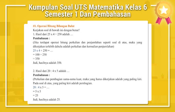 Kumpulan Soal Uts Matematika Kelas 6 Semester 1 Dan Pembahasan