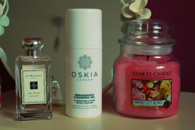 Jo Malone Red Roses, Oskia Renaissance Cleansing Gel and Yankee Candle Fresh Cut Roses