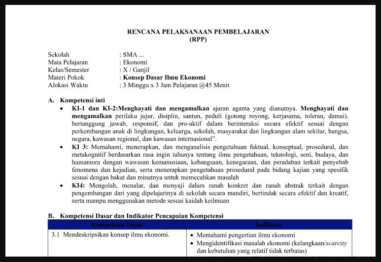 RPP Ekonomi Kelas 10 SMA-MA Kurikulum 2013 Revisi 2019