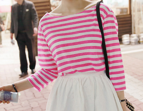 Three Quarter Sleeved Striped Shirt