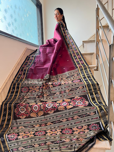 Aubergine Sambalpuri silk saree