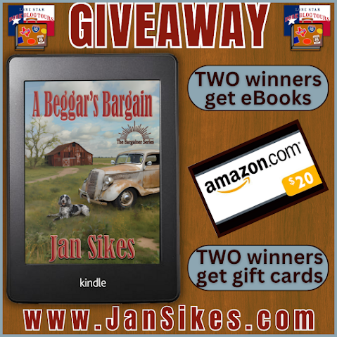 A Beggar's Bargain tour giveaway graphic. Prizes to be awarded precede this image in the post text.