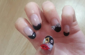 Simple black french nail art! black french ribbon deco parts