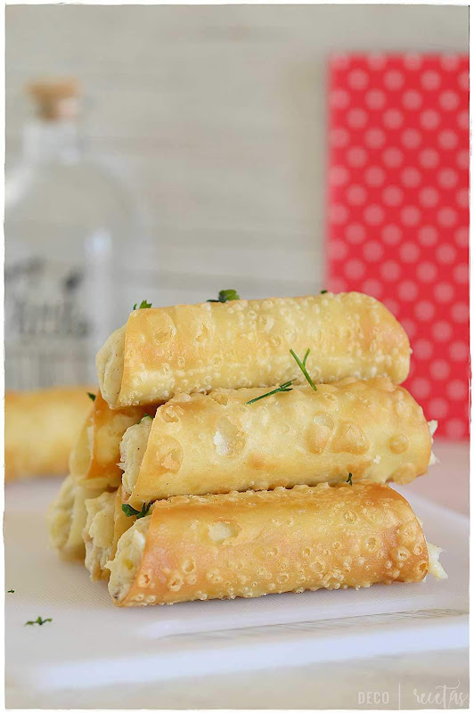 Receta de Canelones crujientes de brandada de bacalao- aperitivo- entrante- pincho-receta fácil- receta sencilla