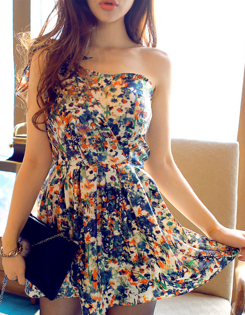 One Sided Strap Floral Dress