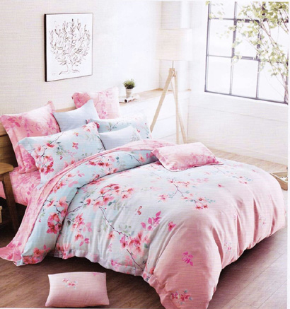 Sprei Tencel Motif Bunga Pink Cantik