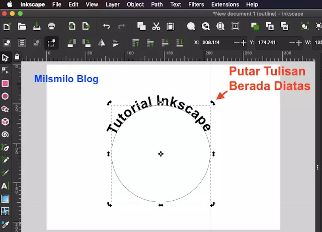Cara membuat tulisan melengkung di inkscape, membuat teks melengkung dan melingkar di inkscape dengan garis path bezier dan ellipse