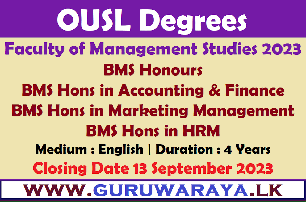 OUSL Degrees : Faculty of Management Studies 2023