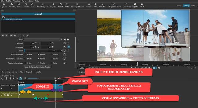 applicare fotogrammi chiave alle clip
