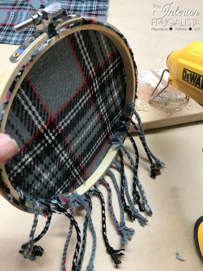 Recycled Plaid Sweater Ornament With Fringe