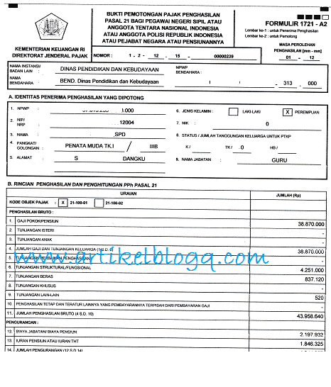 Contoh Formulir 1721-A2 Untuk Pengisian SPT lewat E-Filing