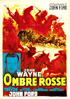 OMBRE ROSSE. Cartel reposición 1960s': 100 x 140 cms. Italia. Arte: Anselmo Ballester. Imprenta: Grafopress, Roma. LA DILIGENCIA. Stagecoach. 1939. Estados Unidos. Dirección: John Ford. Reparto: John Wayne, Claire Trevor, Thomas Mitchell, Andy Devine, George Bancroft, Donald Meek, Louise Platt, John Carradine, Berton Churchill, Tom Tyler, Tim Holt.