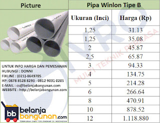 Daftar Harga Pipa Winlon Tipe B