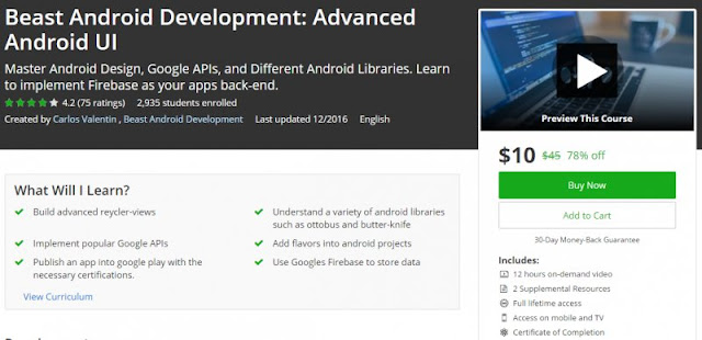 [78% Off] Beast Android Development: Advanced Android UI| Worth 45$