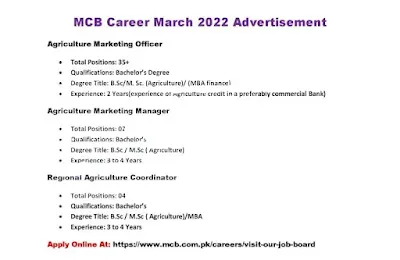 Bank Jobs in Pakistan - MCB Bank Jobs 2022 March Advertisement
