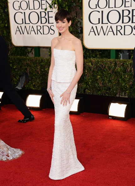 Anne Hathaway arrives at the 70th Annual Golden Globe Awards