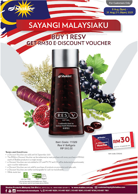 PROMO MERDEKA RESV SHAKLEE : BELI 1 BOTOL RESV DAPAT RM30 E-DISCOUNT VOUCHER!   