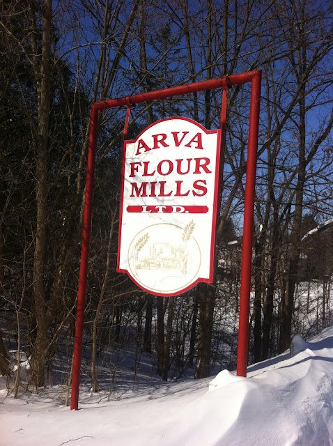 Sign for Arva flour mill in Arva, Ontario