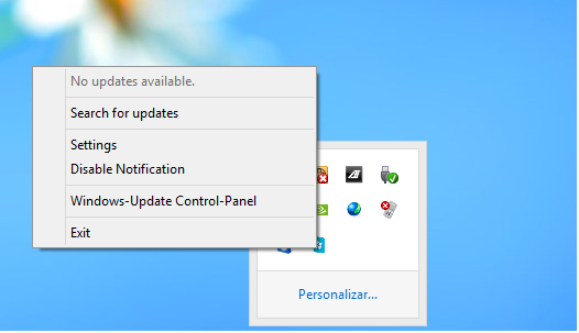 Como Mostrar las  notificaciones de actualización de Windows Update en el escritorio de Windows 8