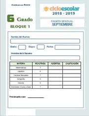 Examen del Bloque I Sexto grado  2018-2019