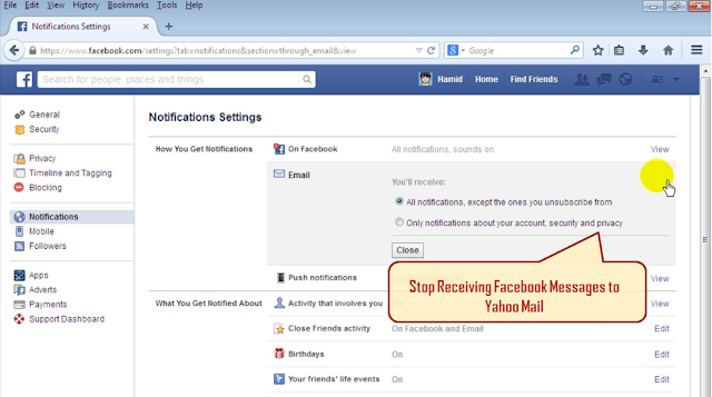 Stop Receiving Facebook Messages to Yahoo Mail