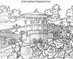 Backyard gazebos printable drawing designs beautiful scenery summer garden coloring pages for adults