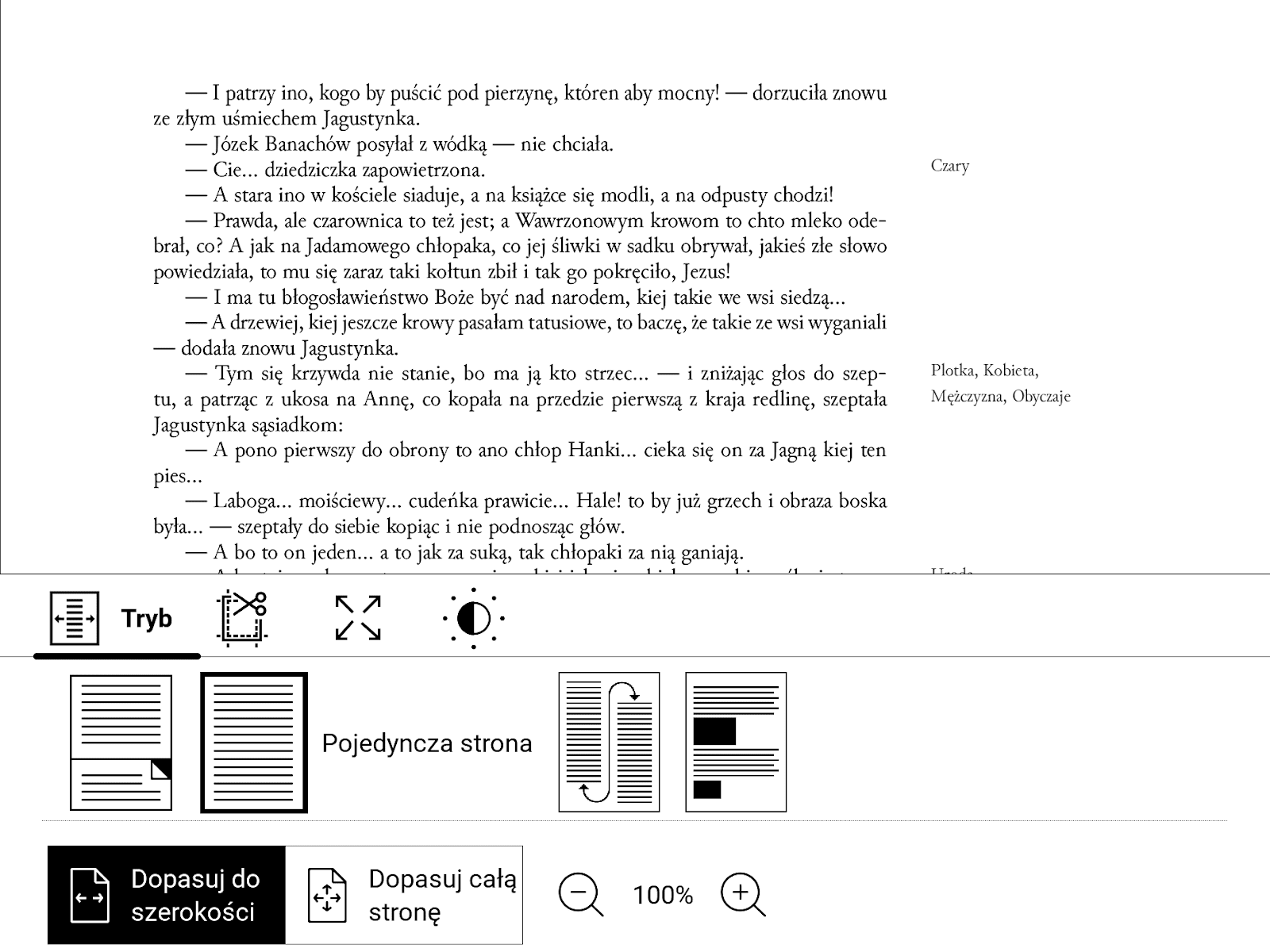 PocketBook InkPad 4 – strona PDF w układzie poziomym i w trybie dopasowania do szerokości