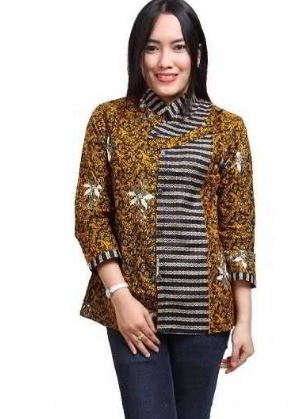 20 Contoh Model Kemeja  Batik  Wanita Kombinasi  Modern 2020