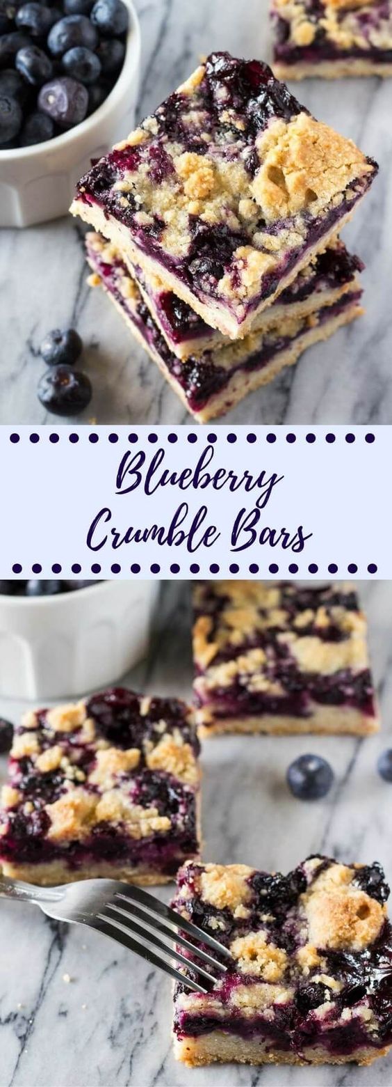 A buttery shortbread-like base, juicy blueberry filling & crumbly crumble topping - these Blueberry Crumble Bars are so easy & delicious!