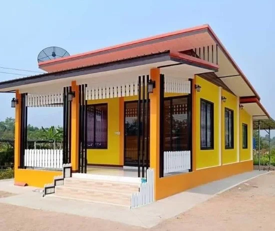 rumah minimalis kombinasi warna kuning dan orange kuning emas