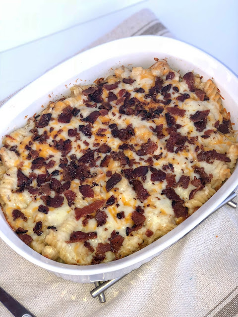 Chicken Bacon Ranch Casserole Recipe. The best cheesy pasta casserole recipe you've ever had!